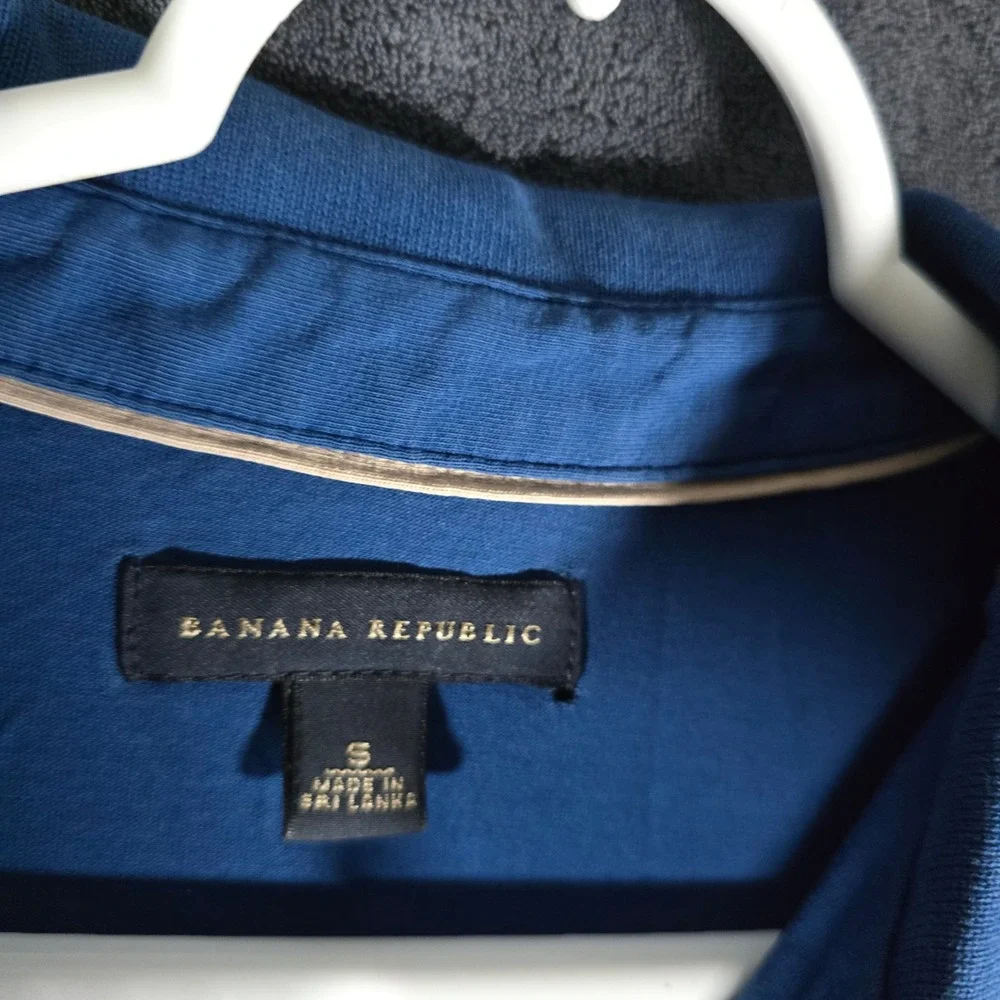Banana Republic Mens Polo Shirt Long Sleeve‎ 1/4 Zip Blue Casual Small